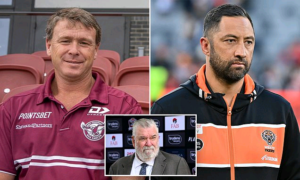 The Tigers coach Benji Marshall is accused of being white-antied by the son of one of the greatest football players ever, to which the club president responds, "It's just plain wrong on all fronts."