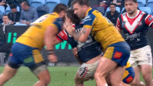 REPORT: Wiremu Greig of Parramatta Eels faces six match ban for high tackle on Connor Watson.